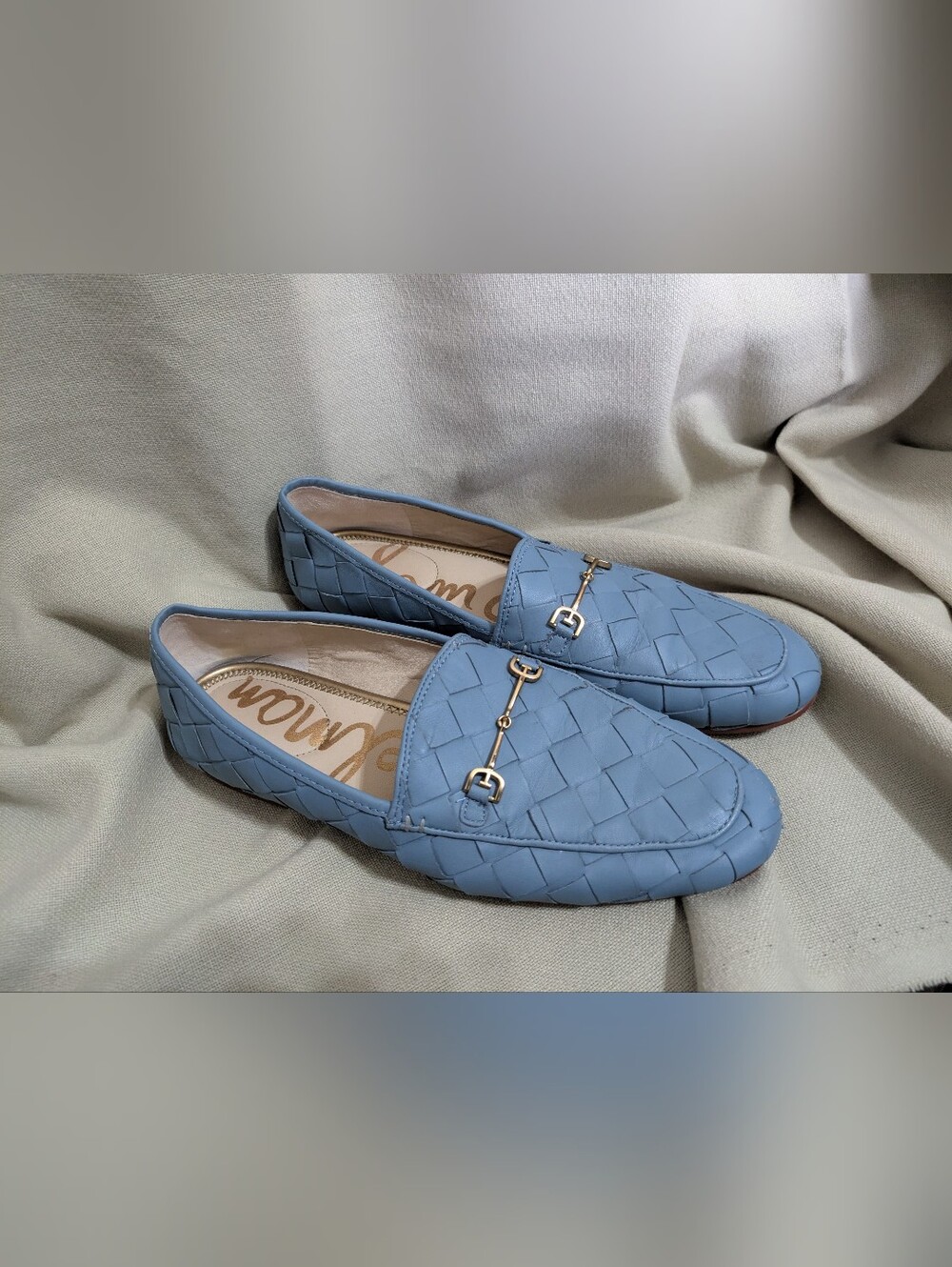 Sam Edelman Lorraine Woven Loafers Blue Gold Horsebit Hardware Size 10 M
